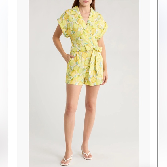Alex Les Filles Lemon Print Linen Romper - Picture 1 of 5